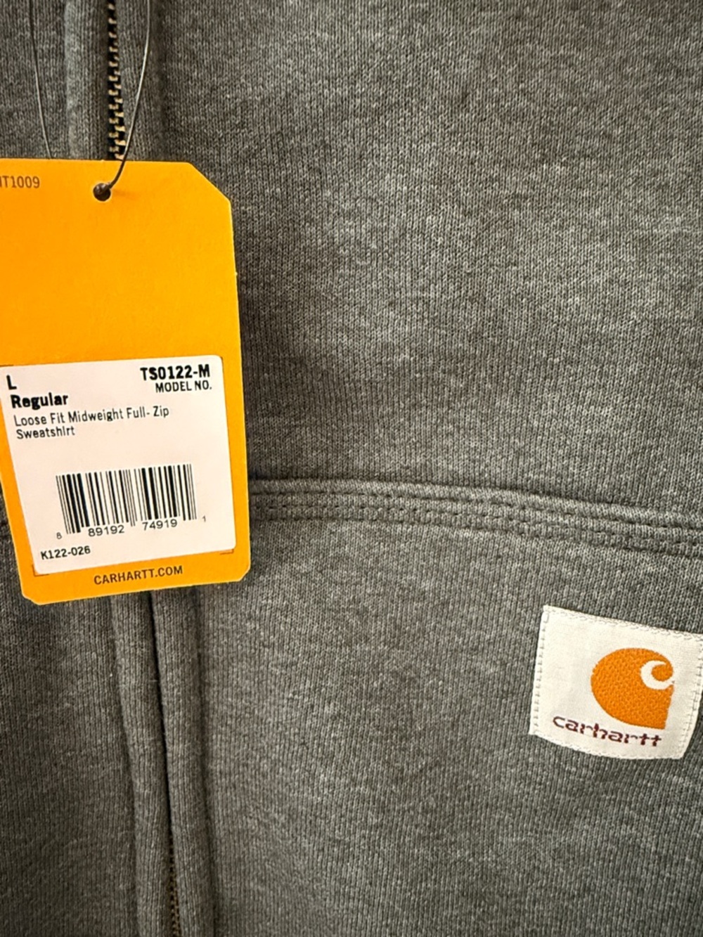 NEW, Carhartt Charcoal Gray Loose Fit Midweight Full Zip Hooded Sweatshirt - Picture 4 of 5
